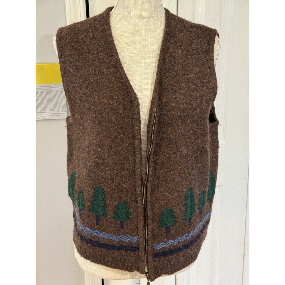 Vintage Pendleton Originals Brown Vest w/Forest print 100% Wool Size Medium